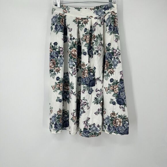 Womens VTG Fritzi CA L Flowy Skirt Midi Pleated Floral Roses Flared Modest - Picture 1 of 12